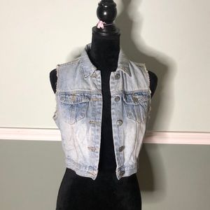 Topshop MOTO Denim Crop Sleeveless Jacket